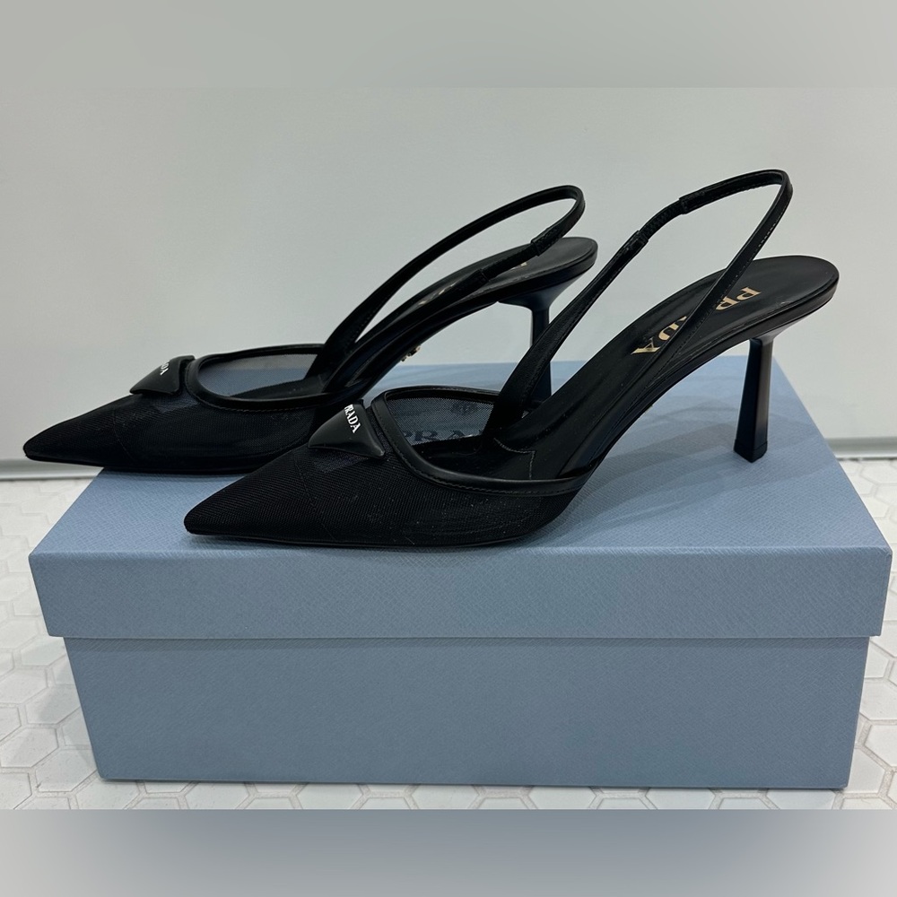 Prada Rete Nylon Mesh Slingback Pumps 36.5 6.5 EUC